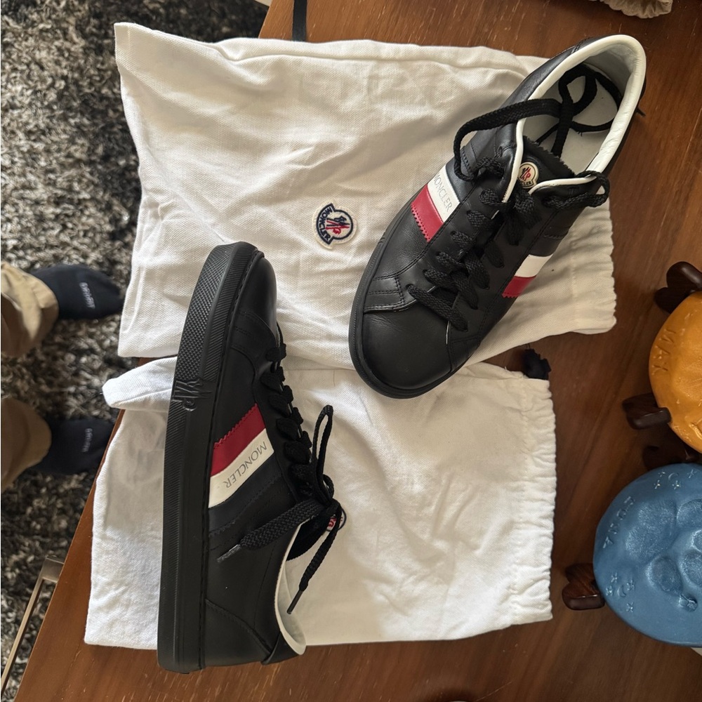 Moncler Black and Red Low-Top Sneakers